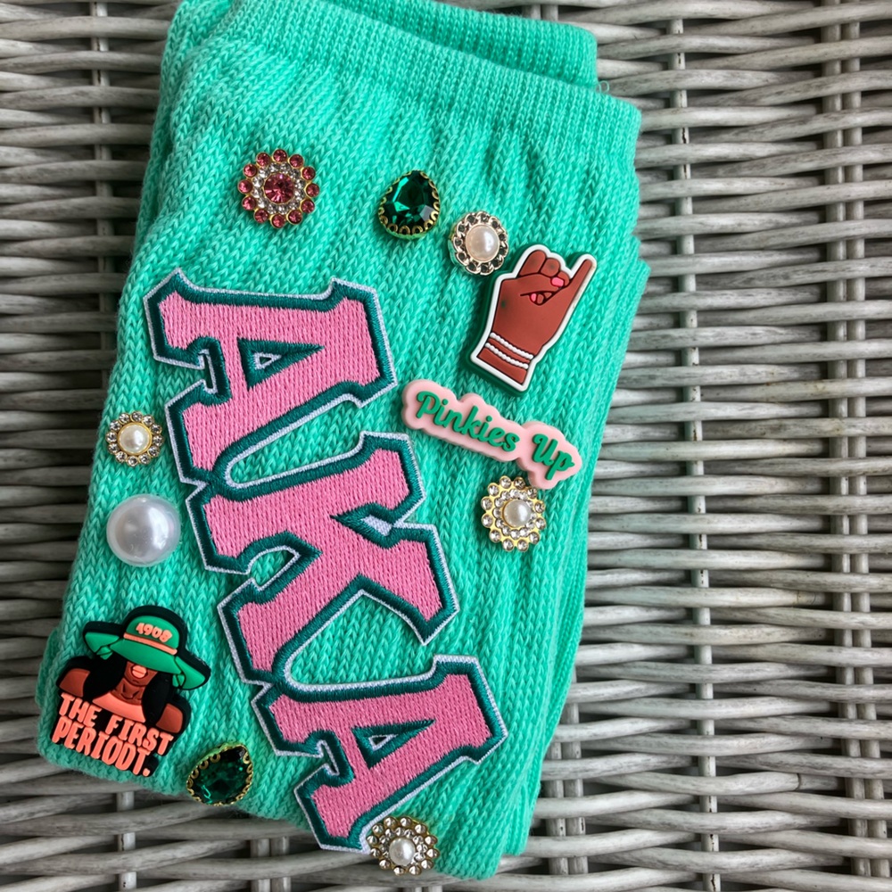 Stylish green  and Pink Embellished Socks